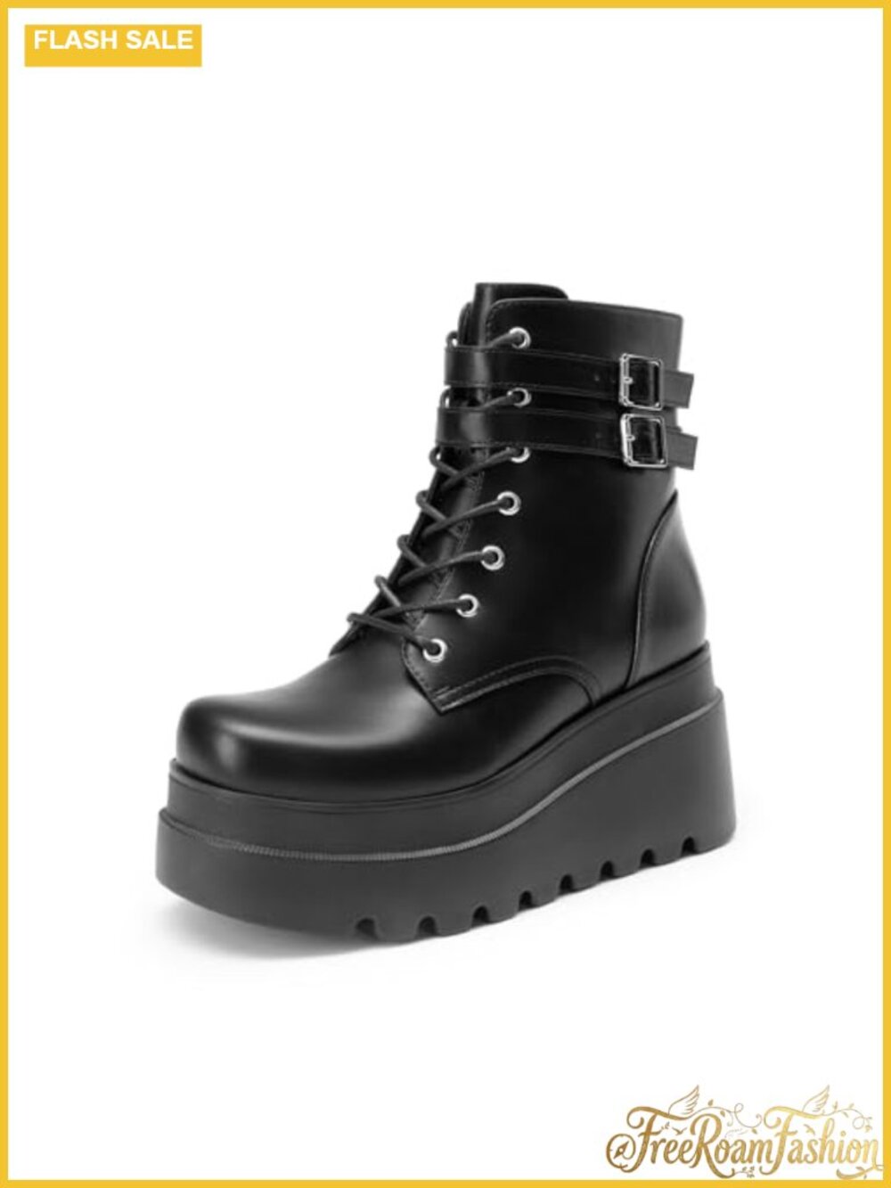 Women's Platform Combat Boots Lace Up Faux Leather Ankle Goth Booties
